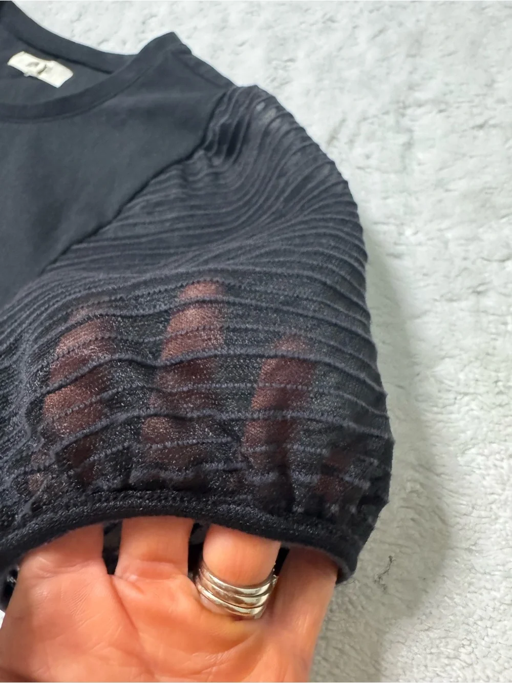 Madewell Black Puff Stripe Sheer Sleeve Top